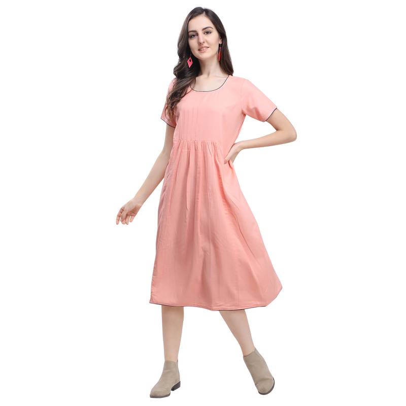 Midi Dresses Amazon Summer Cotton Dresses Pink Plain Blended