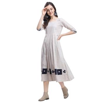Brown applique cotton long-dresses 2