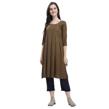 Brown plain blended cotton party-tops 1