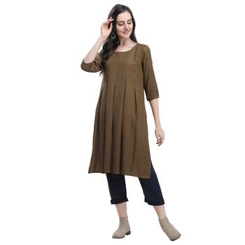 Brown plain blended cotton party-tops 3