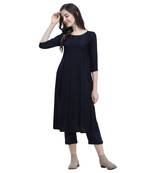 Navy-blue plain blended cotton party-tops