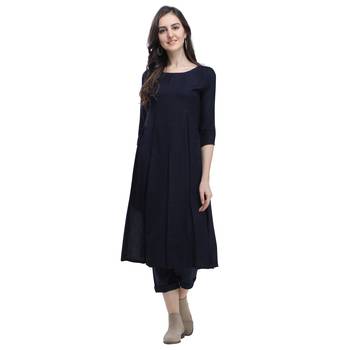 Navy-blue plain blended cotton party-tops 2