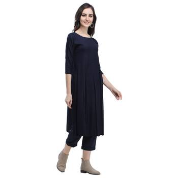 Navy-blue plain blended cotton party-tops 3