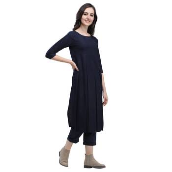 Navy-blue plain blended cotton party-tops 4