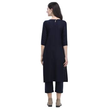 Navy-blue plain blended cotton party-tops 5