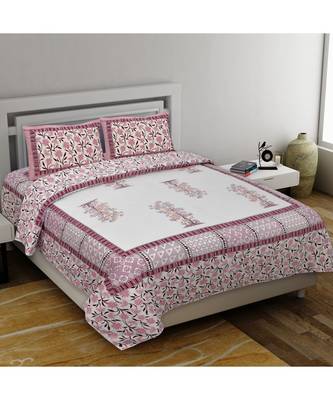 multicolor pure cotton multicolour jaipuri double bed sheet  with pillow cover 1