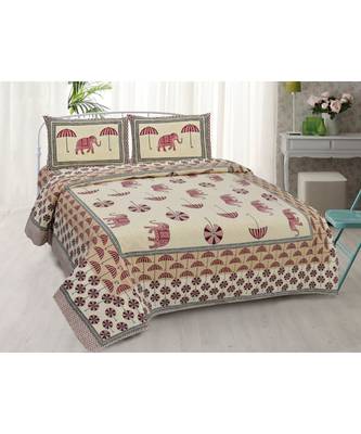 multicolor pure cotton multicolour jaipuri double bed sheet  with pillow cover 1