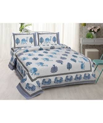 multicolor pure cotton multicolour jaipuri double bed sheet  with pillow cover 1
