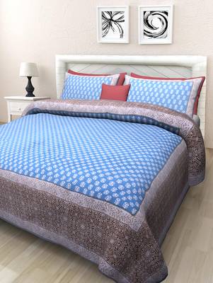 Texstylers Pure Cotton Printed Queen Size Bedsheet With 2 Pillow Covers 1