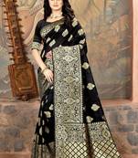 Black woven banarasi silk saree with blouse