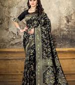 Black woven banarasi silk saree with blouse
