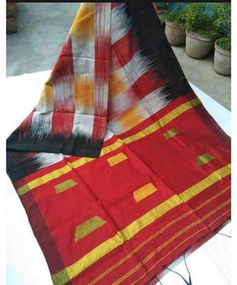 Multicoloured Threads Work Cotton Silk Handloom Saree With Blouse 1