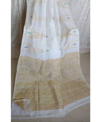 White Temple Design Cotton Silk Handloom Saree With Blouse 1