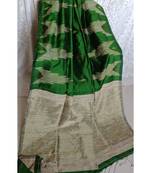 Bottle Green Temple Design Cotton Silk Handloom Saree With Blouse