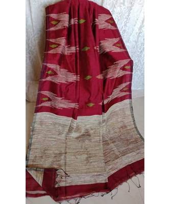 Maroon Temple Design Cotton Silk Handloom Saree With Blouse 1