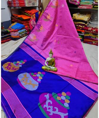 Blue and Pink Mithay Pallu Design Cotton Silk Handloom Saree With Blouse 1