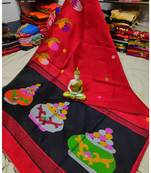Black and Red Mithay Pallu Design Cotton Silk Handloom Saree With Blouse