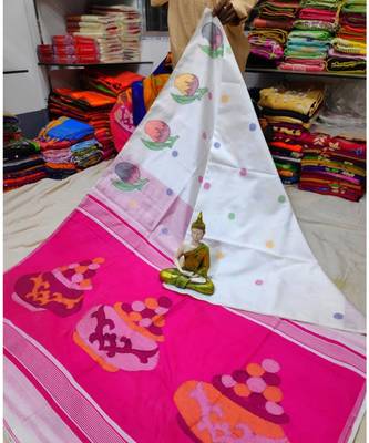 Pink and White Mithay Pallu Design Cotton Silk Handloom Saree With Blouse 1