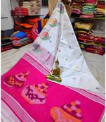 Pink and White Mithay Pallu Design Cotton Silk Handloom Saree With Blouse