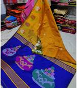 Blue and Yellow Mithay Pallu Design Cotton Silk Handloom Saree With Blouse