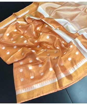 Gold Linen Thread Work Handloom Saree With Blouse 1