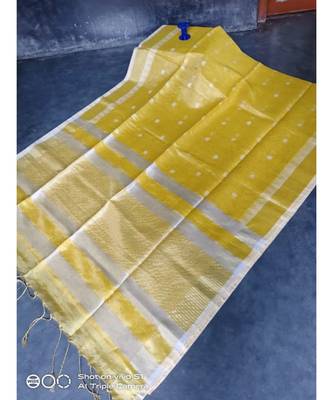 Olive Linen Thread Work Handloom Saree With Blouse 1