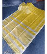 Olive Linen Thread Work Handloom Saree With Blouse