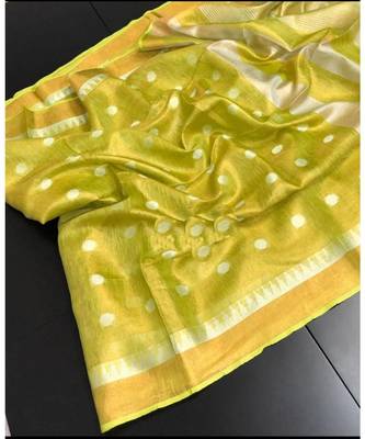 Olive Linen Thread Work Handloom Saree With Blouse 1