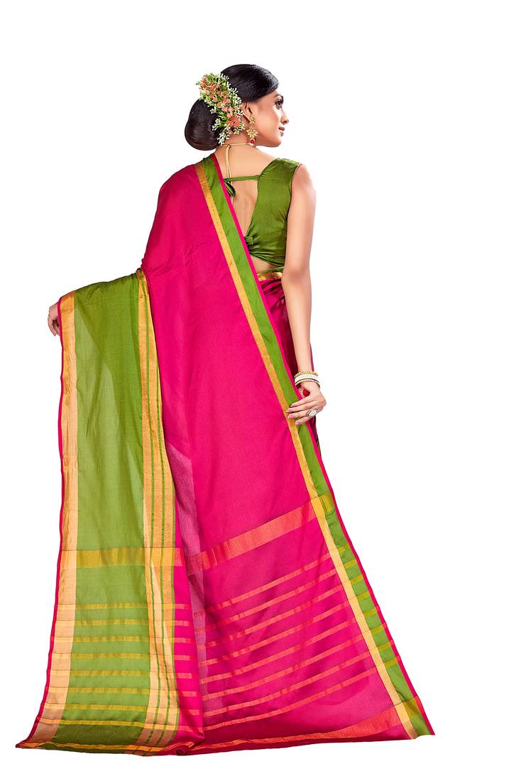 Pink & Green Color Cotton Silk saree with blouse Amegh 3261322