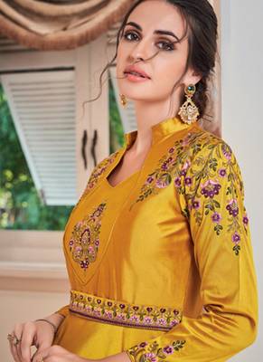 Yellow Soft Silk Tapeta Islamic Kurti 2