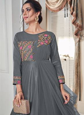 Grey Soft Silk Tapeta Islamic Kurti 2