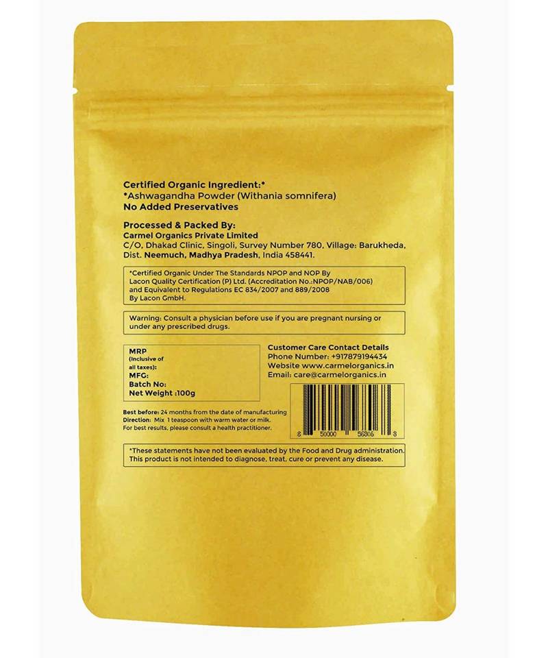 CARMEL ORGANICS Ashwagandha Powder 100 gms