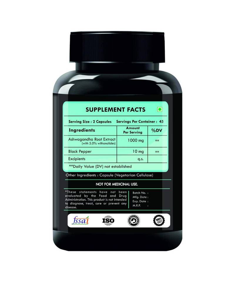 Power Regain -100% Natural Ashwagandha Root Extract 1000 mg - 90 veg Capsules