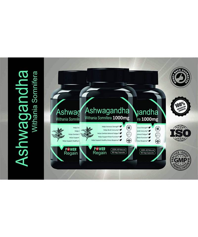 Power Regain -100% Natural Ashwagandha Root Extract 1000 mg - 90 veg Capsules