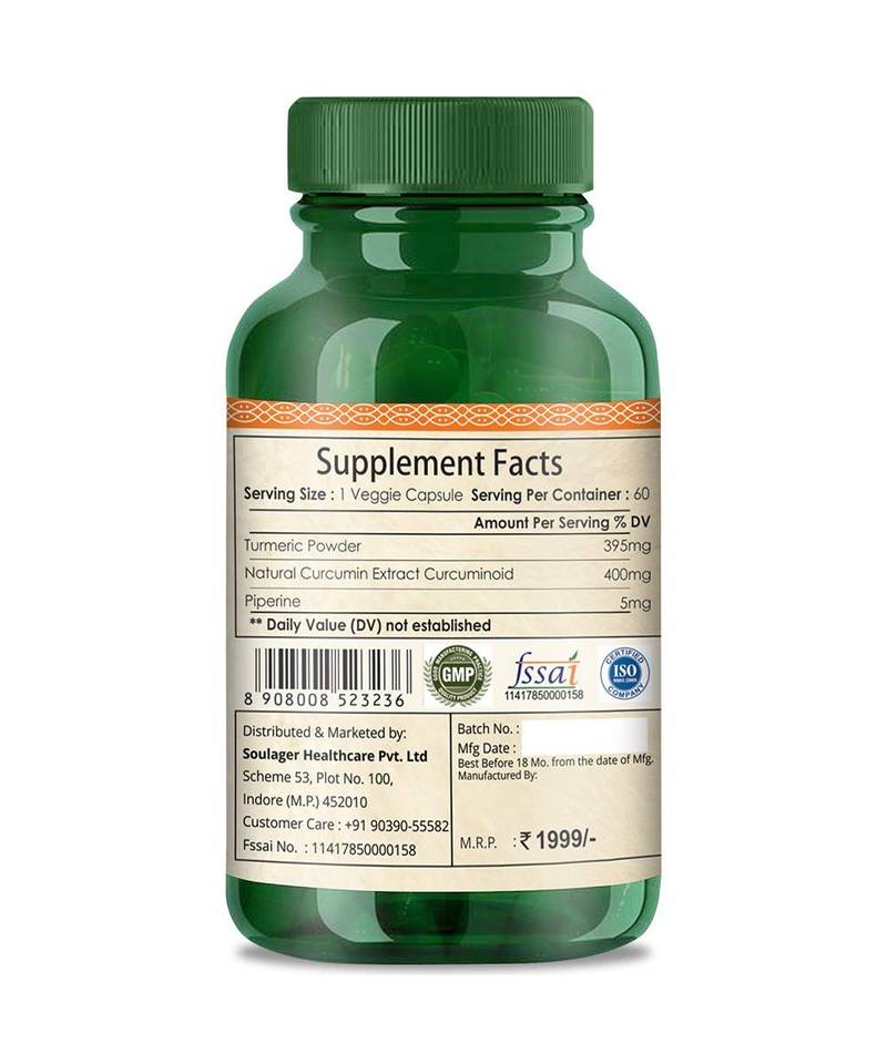 Turmeric Curcumin Extract with Piperine and 95% Curcuminoids Veg Capsules - 60 Count