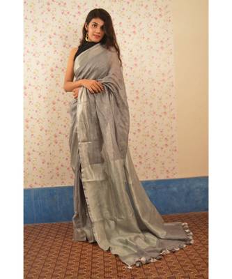 Grey Tissue Linen saree with blouse 1