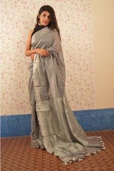 Grey Tissue Linen saree with blouse