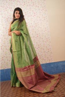 Green tissue Linen saree with blouse