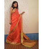 Orange Linen saree with blouse with zari border