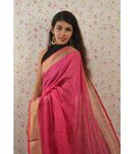 Pink Linen saree with blouse with zari border