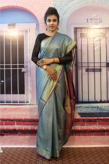Blue Tissue Linen saree with blouse