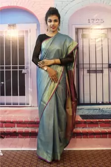Blue Tissue Linen saree with blouse