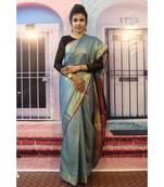 Blue Tissue Linen saree with blouse