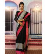 Black Linen saree with blouse with Grey and pink pattern
