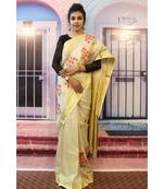Light  creamish Golden Tissue Linen Embroidered saree with blouse