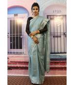 Pastel Blue Linen saree with blouse with zari border