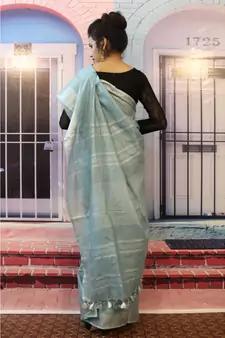 Pastel Blue Linen saree with blouse with zari border