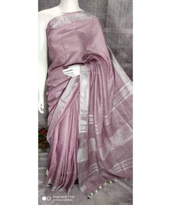 Pastel Color Linen saree with blouse with zari border 1