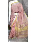 Pastel Peach Linen saree with blouse with Zari Border
