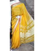 Yellow Linen saree with blouse with zari border